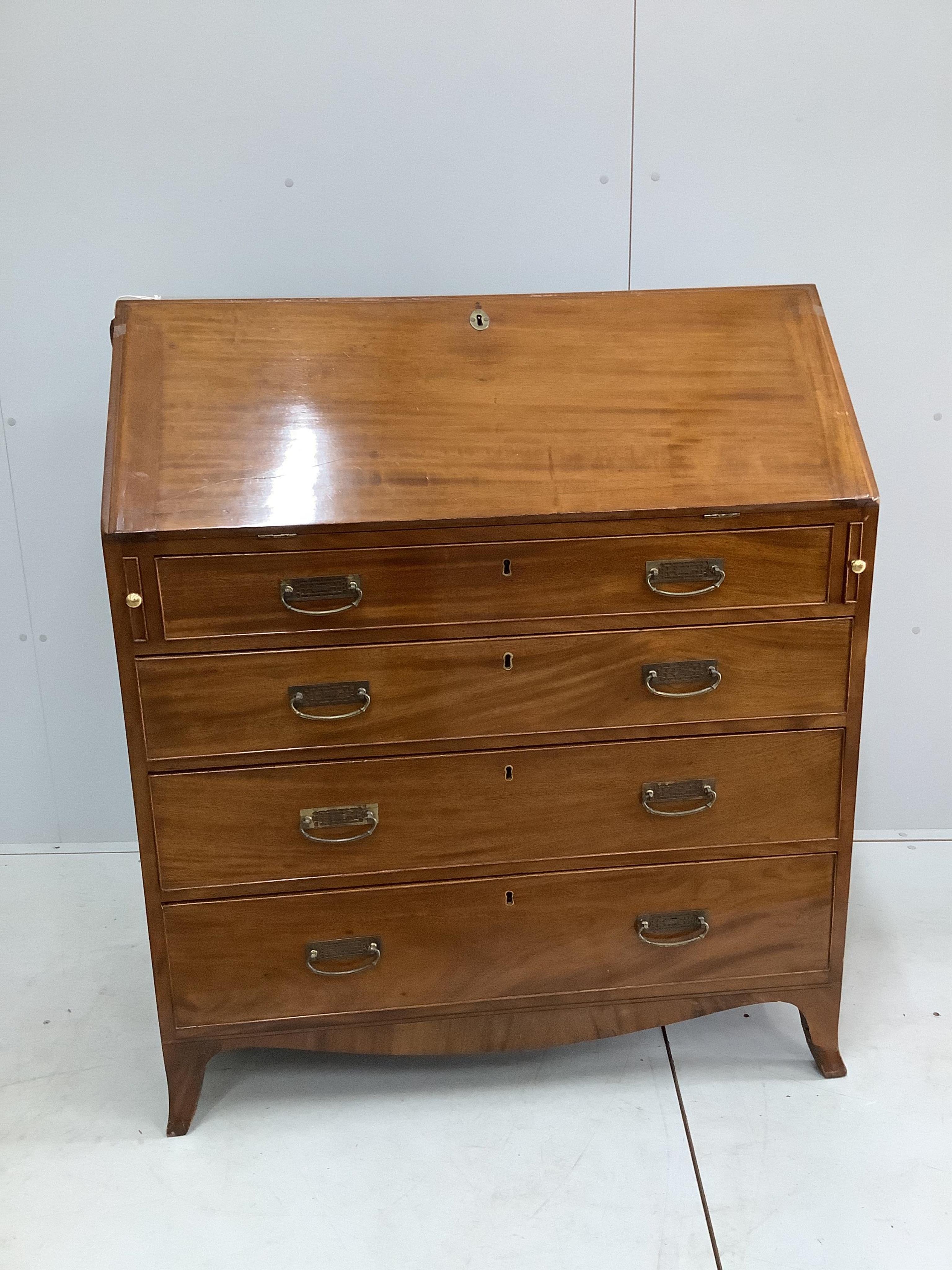 An Edwardian Georgian style mahogany fall front bureau, width 99cm, depth 52cm, height 114cm. Condition - fair